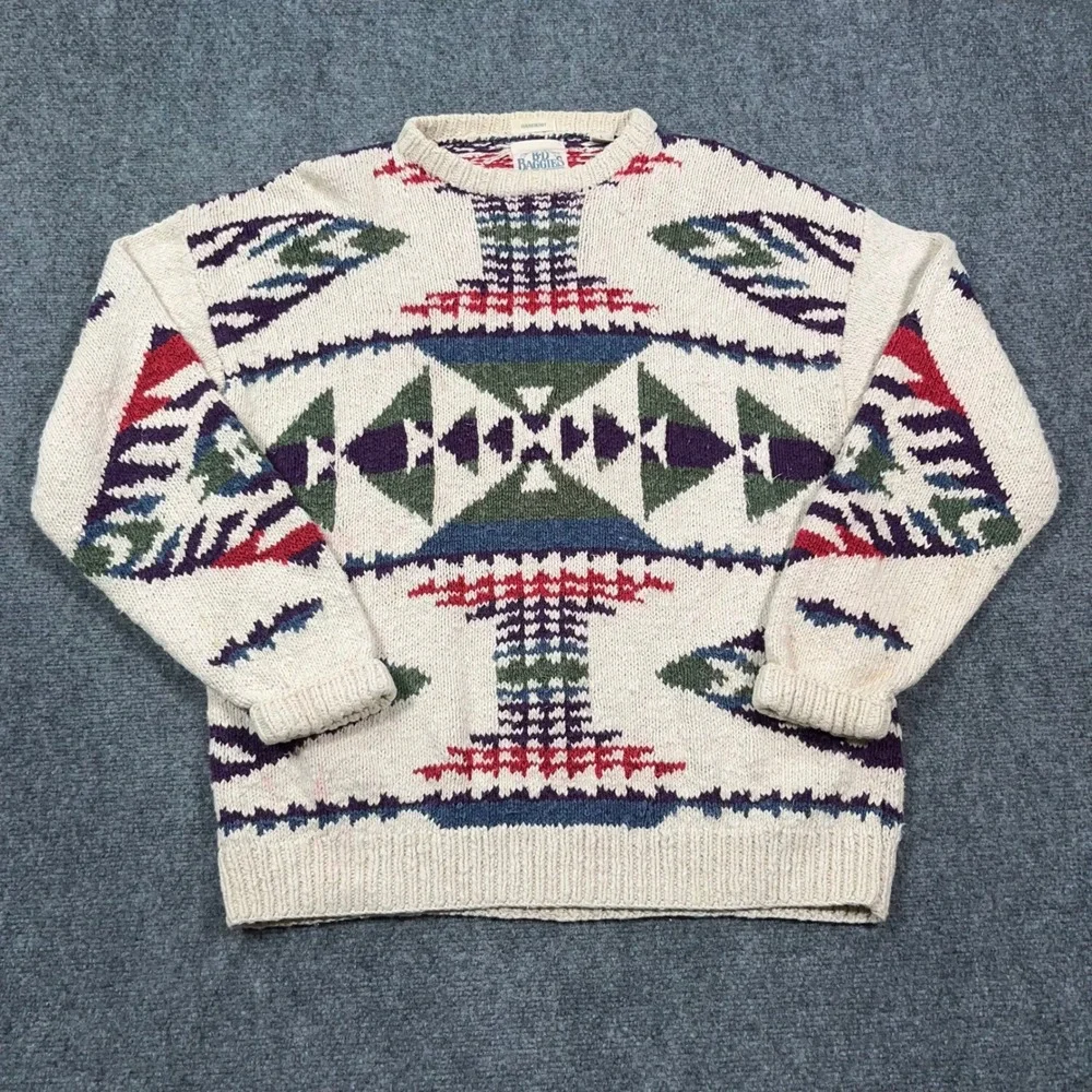 BD Baggies Handknit Cable Southwestern Sweater Mens L Linen Cotton‎ Geometric